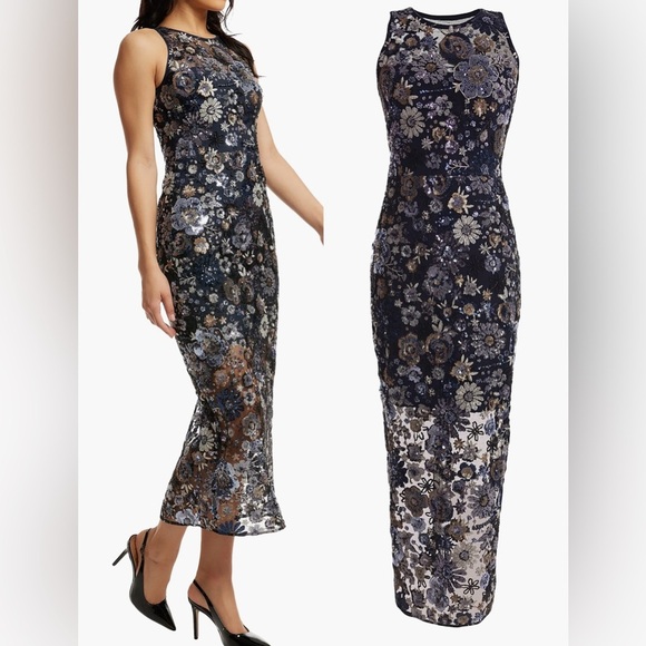 NWOT Dress The Population Helena Sequins Floral Mesh Sleeveless Dress sz S - Picture 2 of 8